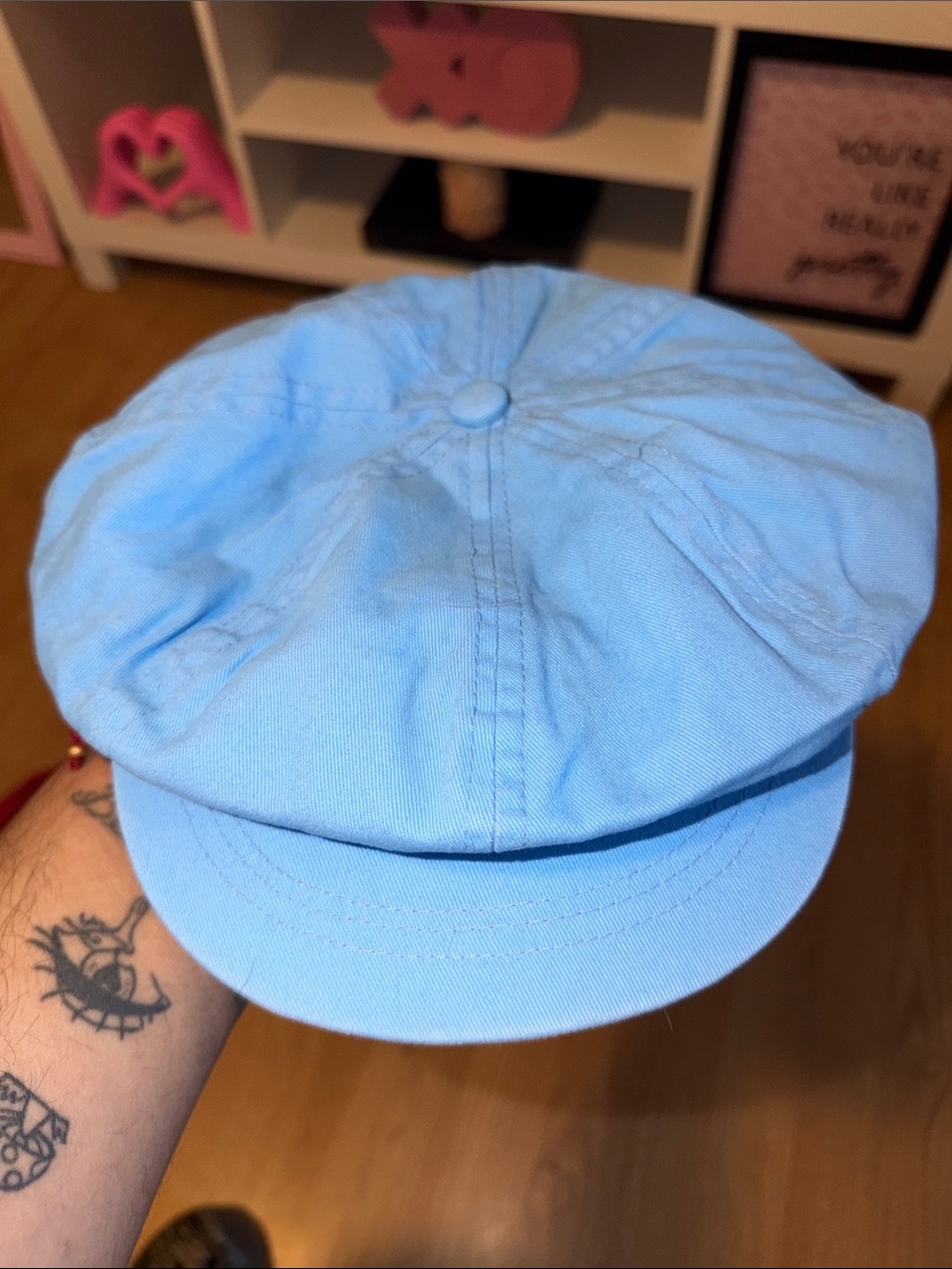 Light Blue Cotton Newsboy Cap - Unbranded